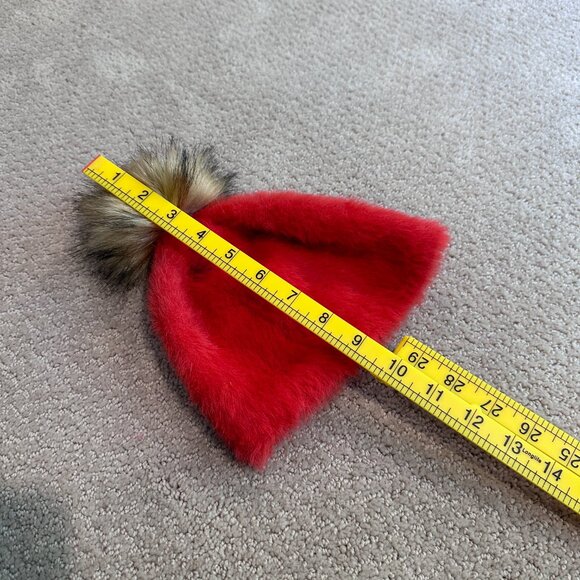 Anthropologie Torri Pommed Beanie Hat Faux Fur Pompom Red Boho Warm Ski Snow - Picture 7 of 9
